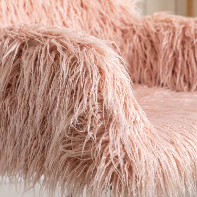 Faux Fur Office Chair for Vanity or Desk with Adjustable Height and Rolling Wheels