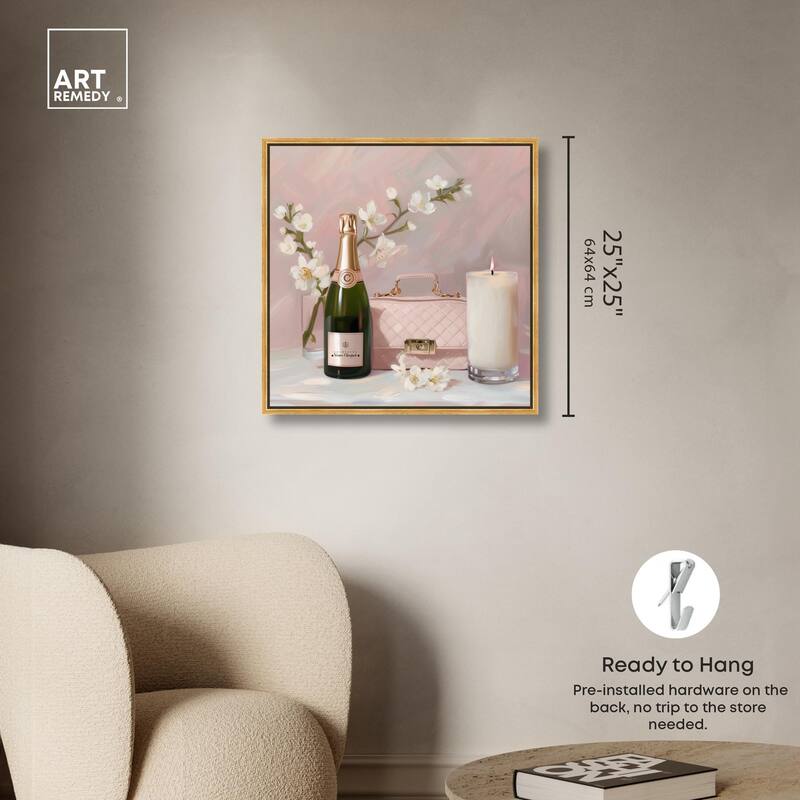 Pink Purse Champagne and Candle Canvas by Art Remedy