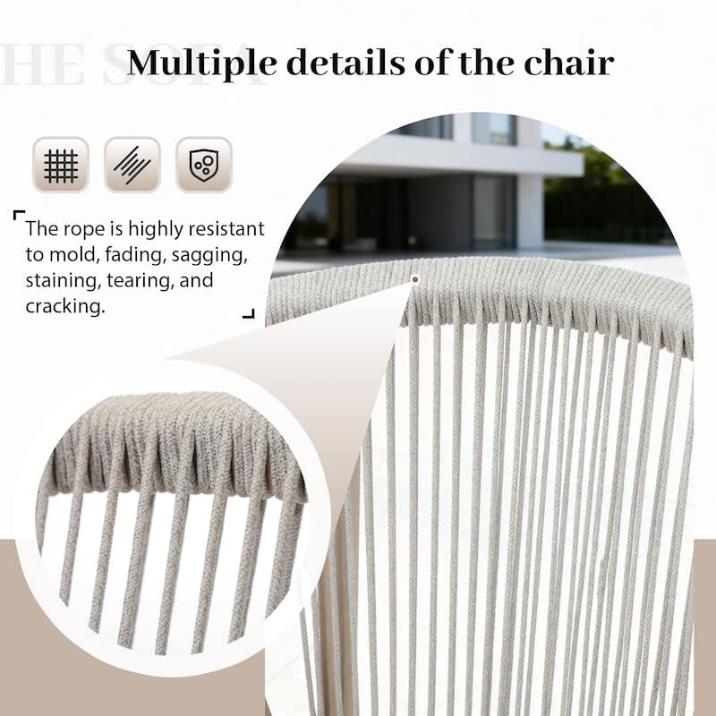 Acacia Wood Outdoor Dining Chairs with Rope Back, Set of 2
