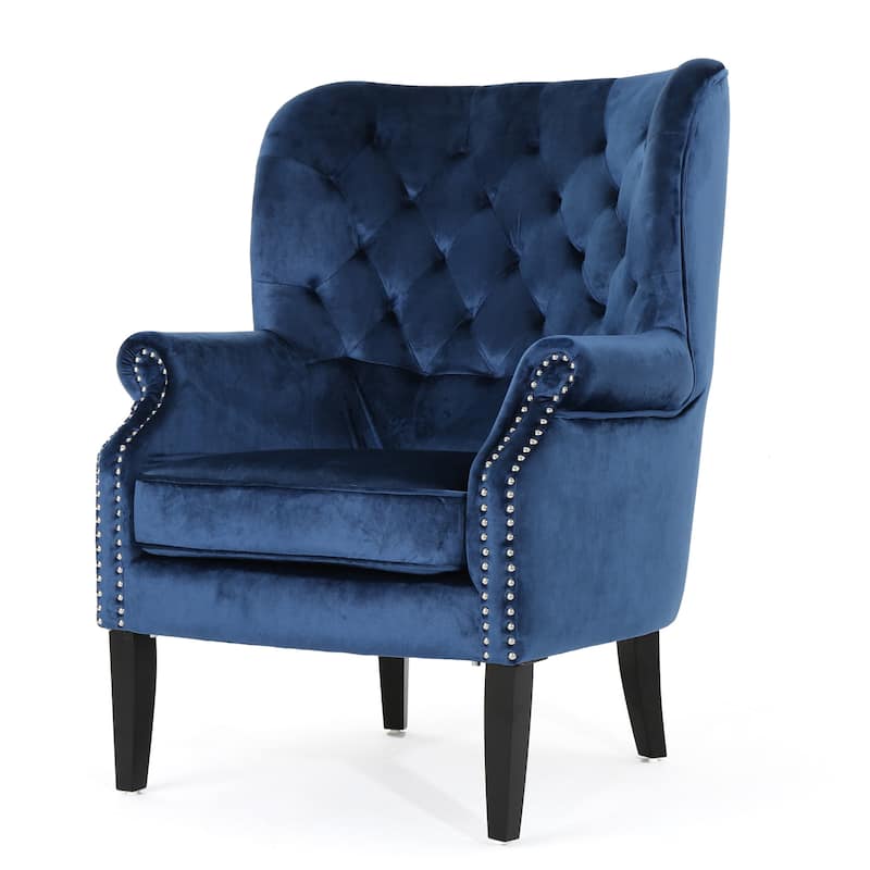 Roomfitters Velvet Tufted Accent Chair with Rolled Arms and Nailhead Trim, Classic Lounge Chair