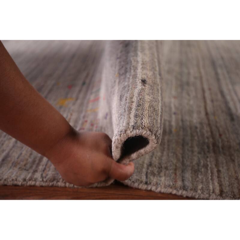 Striped Gabbeh Indian Square Rug Hand-Knotted Wool Carpet - 9'11"x 9'9"