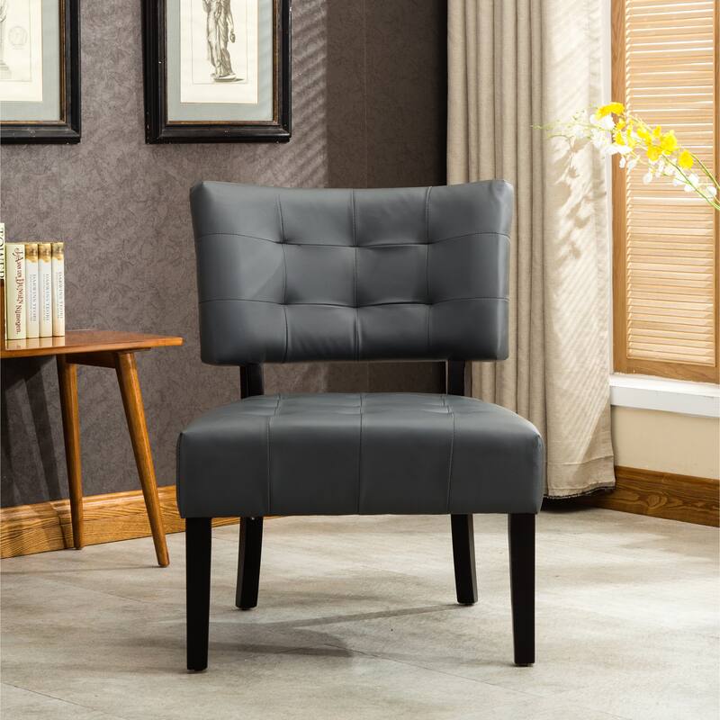 Blended Leather Tufted Accent Chair with Oversized Seating, Gray - Gray