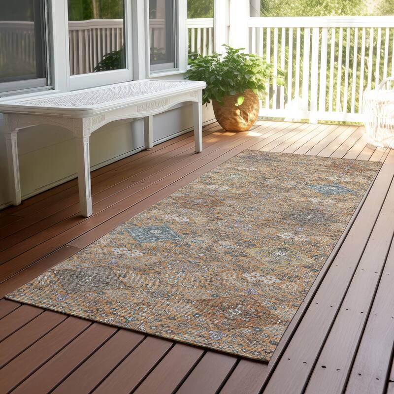 Machine Washable Indoor/ Outdoor Boho Panel Chantille Rug - Copper - 2'3" x 7'6"