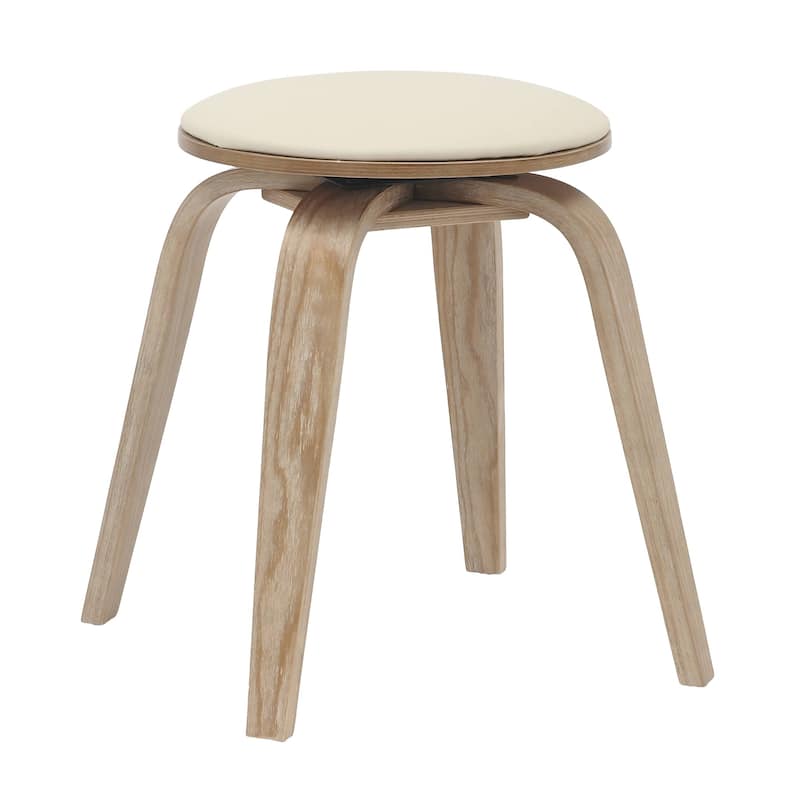 18 in. Leather Counter Stool Round Swivel Seat Poplar Wood Legs - Washed Walnut/Taupe
