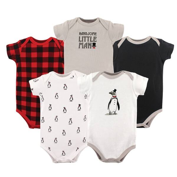 slide 1 of 1, Hudson Baby Infant Boy Cotton Bodysuits 5pk, Penguin 0-3 Months - Penguin