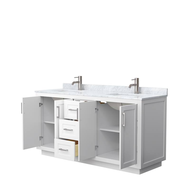 Miranda Double Vanity Set, White Carrara Marble Top, No Mirror