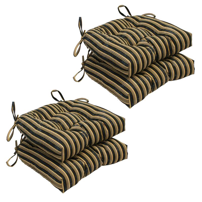 16-inch Rounded Back Tufted Indoor Chair Cushion (Set of 2, 4, or 6, Multiple Fabrics) - 16 x 16 - Set of 4 - Midnight Stripe