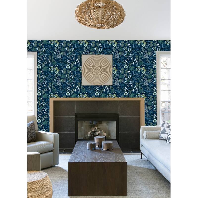 Scott Living Marilyn Dark Blue Floral Trail Wallpaper