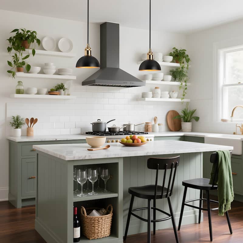 Modern Industrial 1-Light (6 Inch) Dome Black Gold Metal Pendant Light for Kitchen Island - 6" D x 6'' H