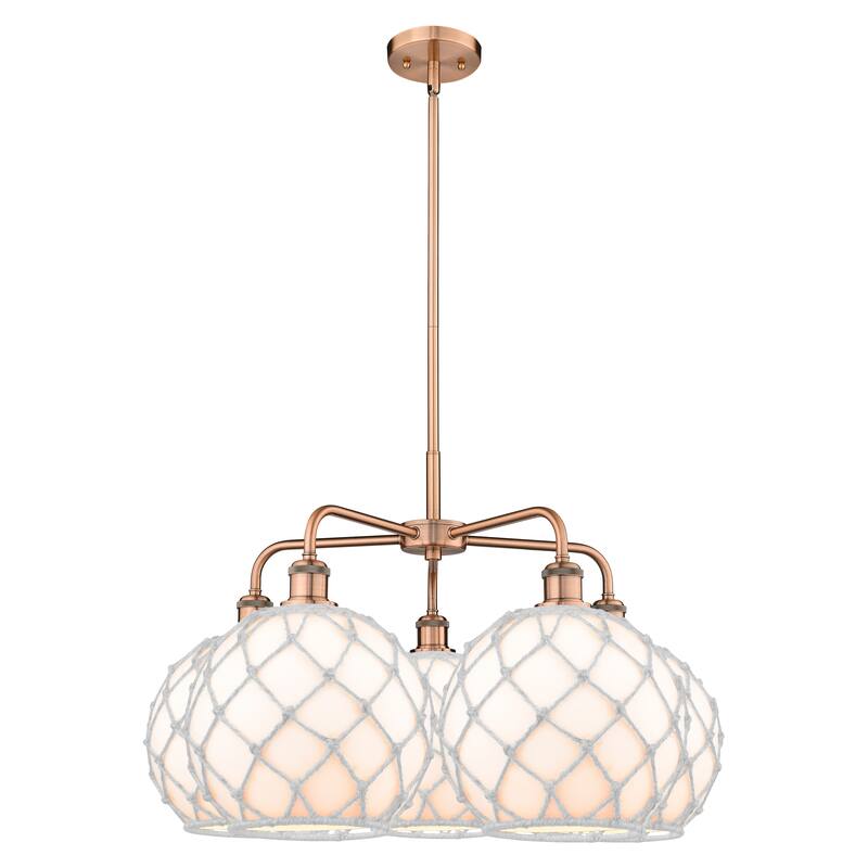 Innovations Lighting Endless Possibilities Ballston - Farmhouse Rope - 5 Light 29" Stem Hung Chandelier - White Glass with White Rope/Antique Copper