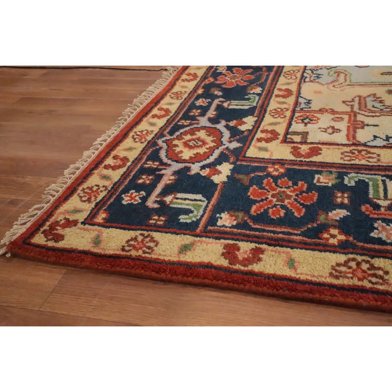 Hand Knotted Oriental 100% Wool Carpet Traditional Medallion Oranges & Rust Heriz (serapi) Area Rug - 9' 10'' X 8' 0''