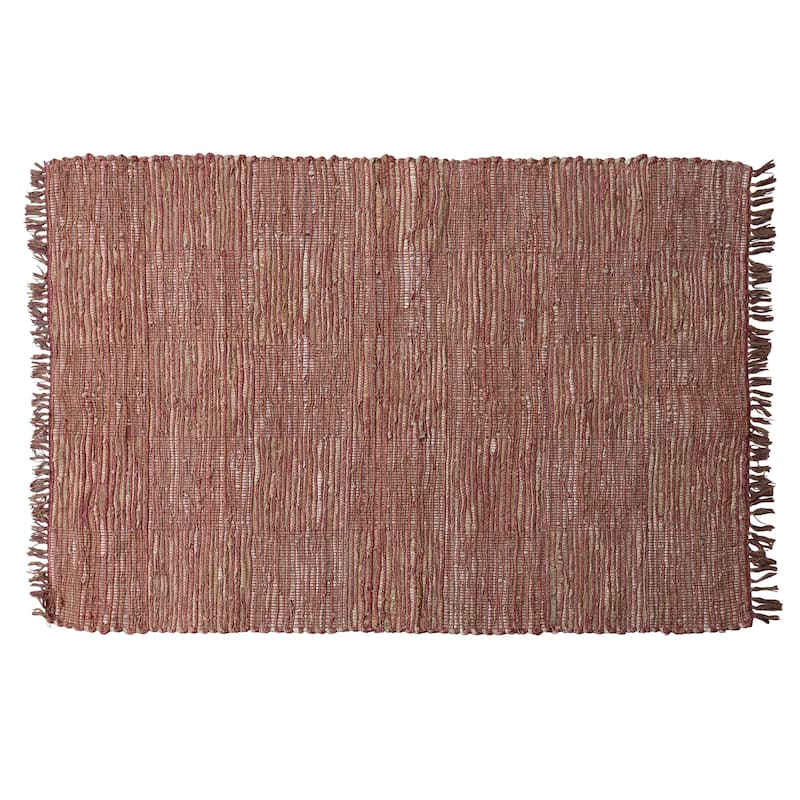 Jute and Leather Chindi Rug - 72.0"L x 48.0"W x 1.0"H - 72.0"L x 48.0"W x 1.0"H - Orange
