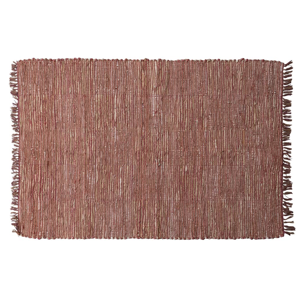 Jute and Leather Chindi Rug - 72.0"L x 48.0"W x 1.0"H