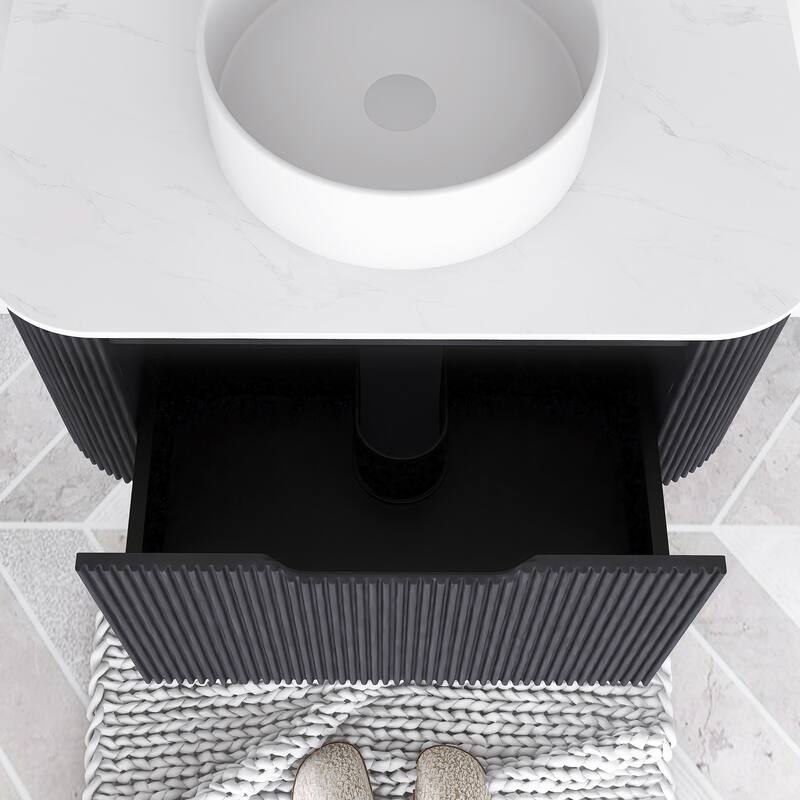 Plywood Wall-Mounted Bathroom Vanity Set with Integrated Ceramic Sink in Natural Wood