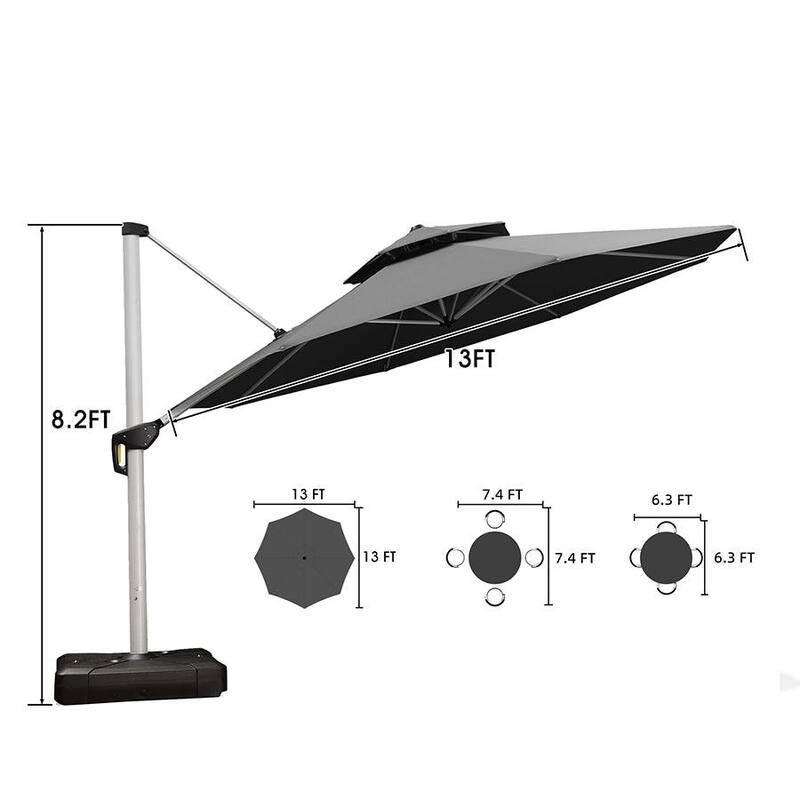 PURPLE LEAF 13ft Round Offset Hanging Patio Umbrella with Base