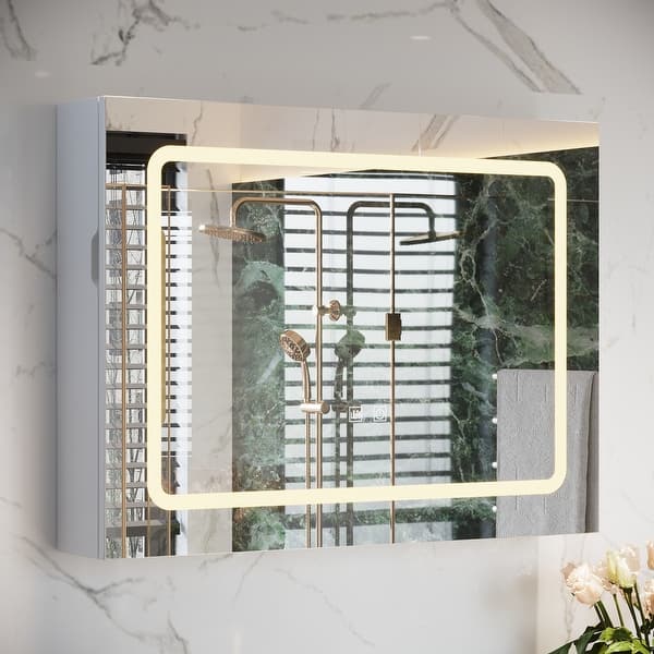 LED-Lit Medicine Cabinet w/Efficient Space Design and Fogless Mirror ...