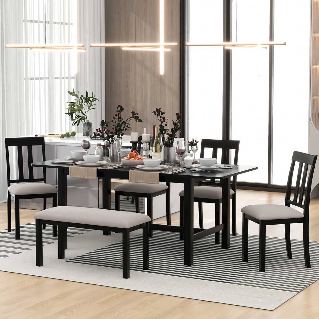 Dining Table Set,Adjustable Table Length with Hidden Flip Leaves