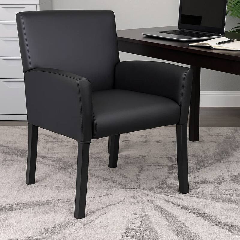 Nick Reception Guest Armchair, Black Vinyl, Ergonomic Lumbar Support