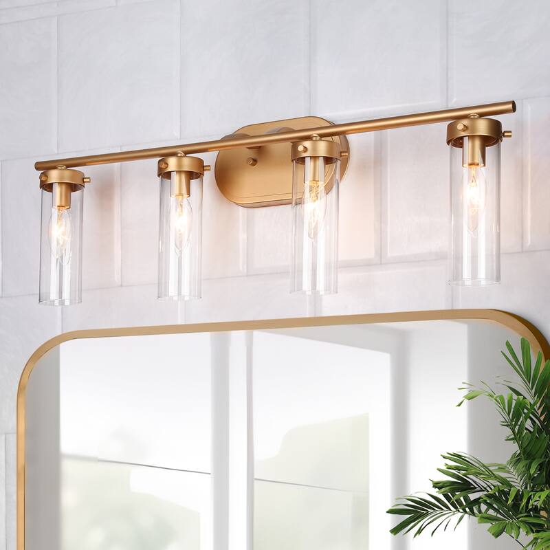 Modern Gold 3-Light Bathroom Vanity Light Cylinder Glass Wall Sconces