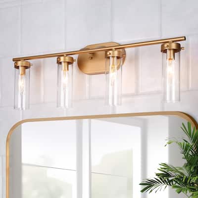 Modern Gold 3-Light Bathroom Vanity Light Cylinder Glass Wall Sconces