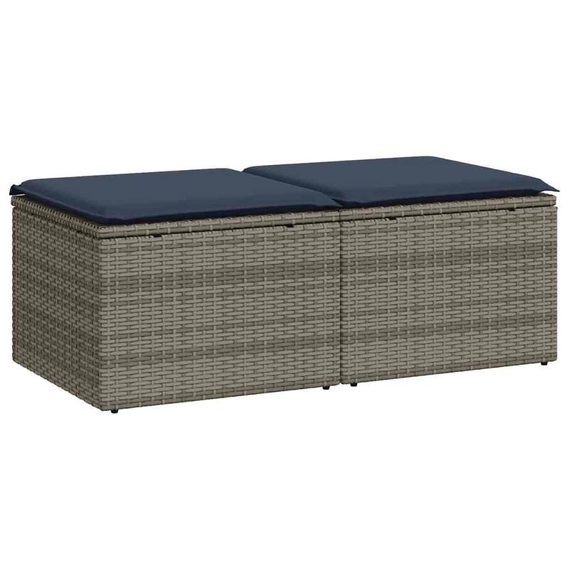 vidaXL Patio Sofa Set with Cushions Outdoor Stools 2 Piece Poly Rattan Acacia - 21.7 x 21.7 x 14.6