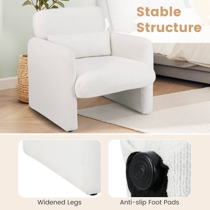White Chenille Fabric Accent Chair with Lumbar Pillow and Armrests - 30" L x 29.5" W x 31" H