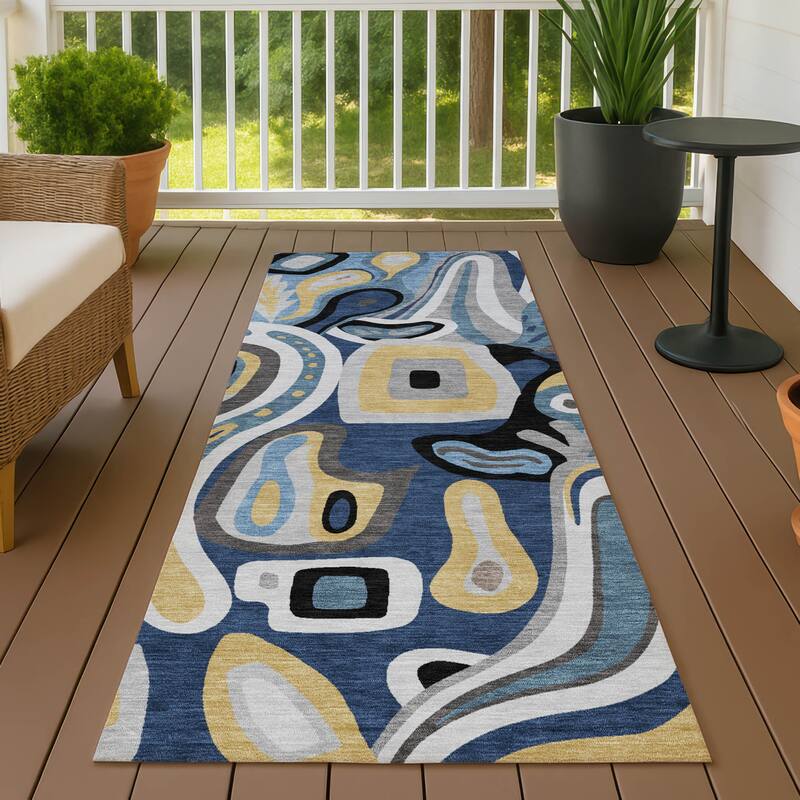 Machine Washable Indoor/ Outdoor Modern Picasy Chantille Rug - Blue - 2'3" x 7'6"