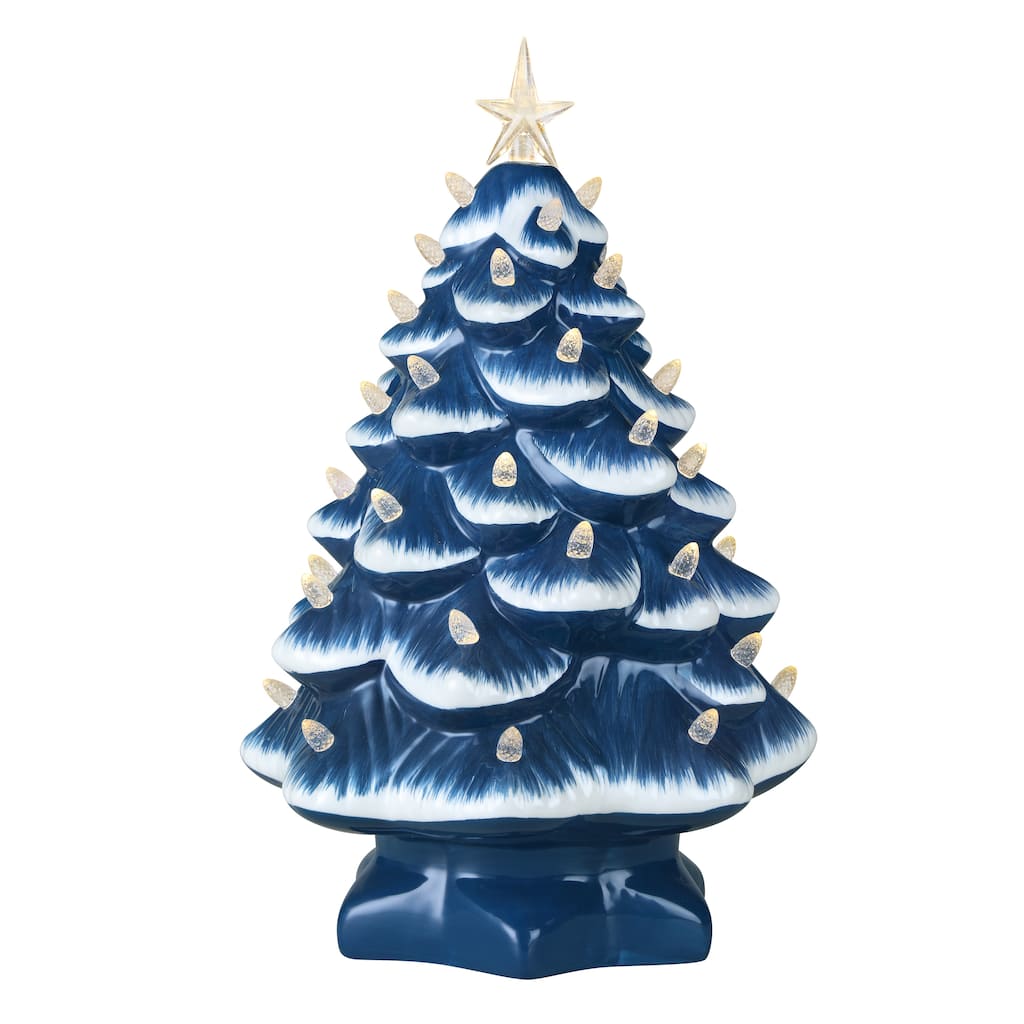14 in. Nostalgic Ceramic Tree - Blue with White Bulbs