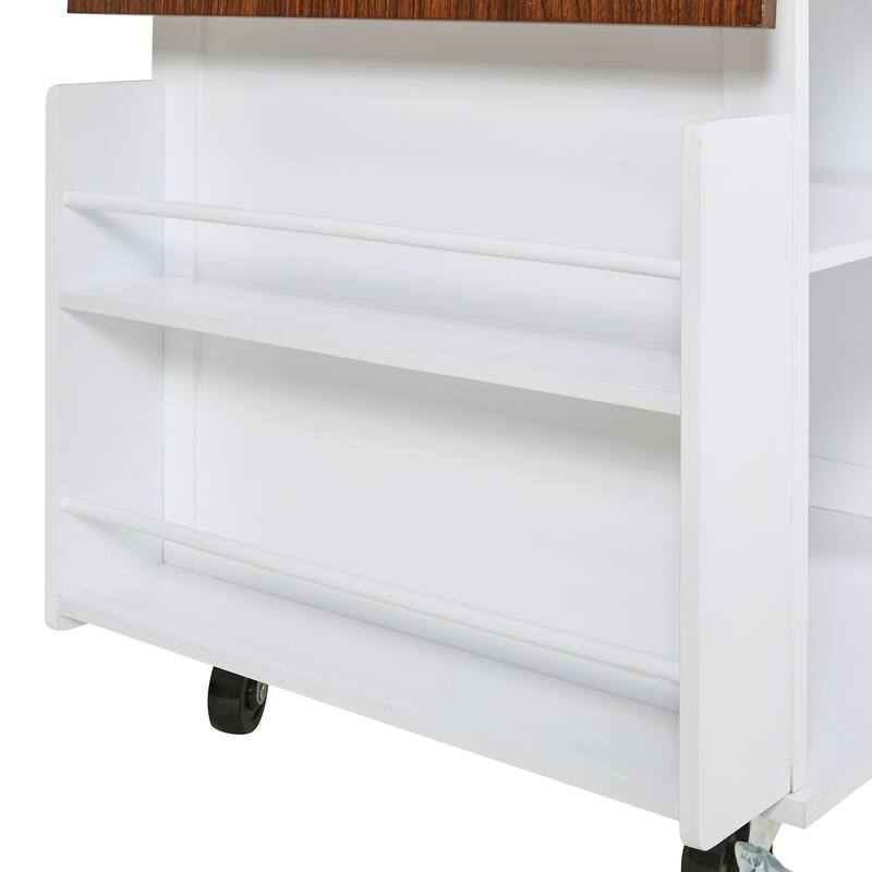 Farmhouse Rolling Kitchen Island with Drop Leaf, Kitchen Storage Cart with Drawer, Open Side Rack and Towel Rack,