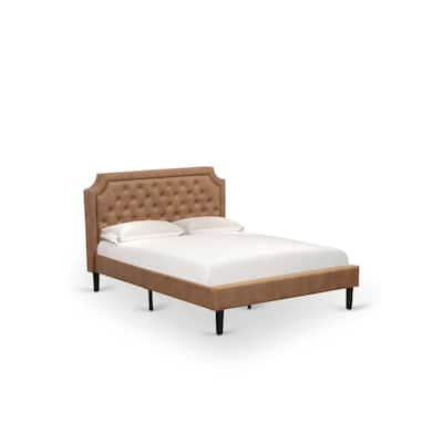 Queen Size Bed Frame - Modern Upholstered Headboard Footboard Wood Rails & Slats - Brown Black Finish