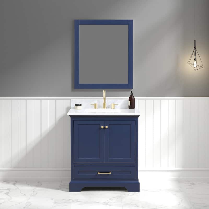 Blossom Copenhagen 30" Bathroom Vanity with Marble Top, Sink & Mirror - NavyBlue