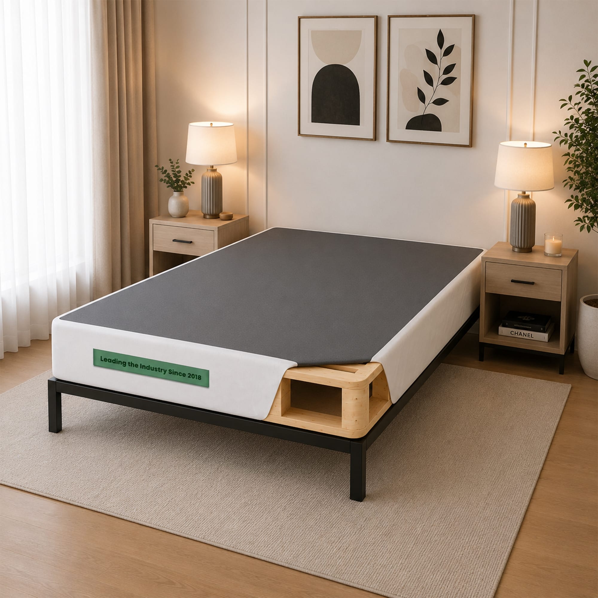 ONETAN, 4.5-Inch & 8-Inch Sturdy Wood Box Spring for Mattress Support - Durable and Easy to Assemble Natural Wood Foundation
