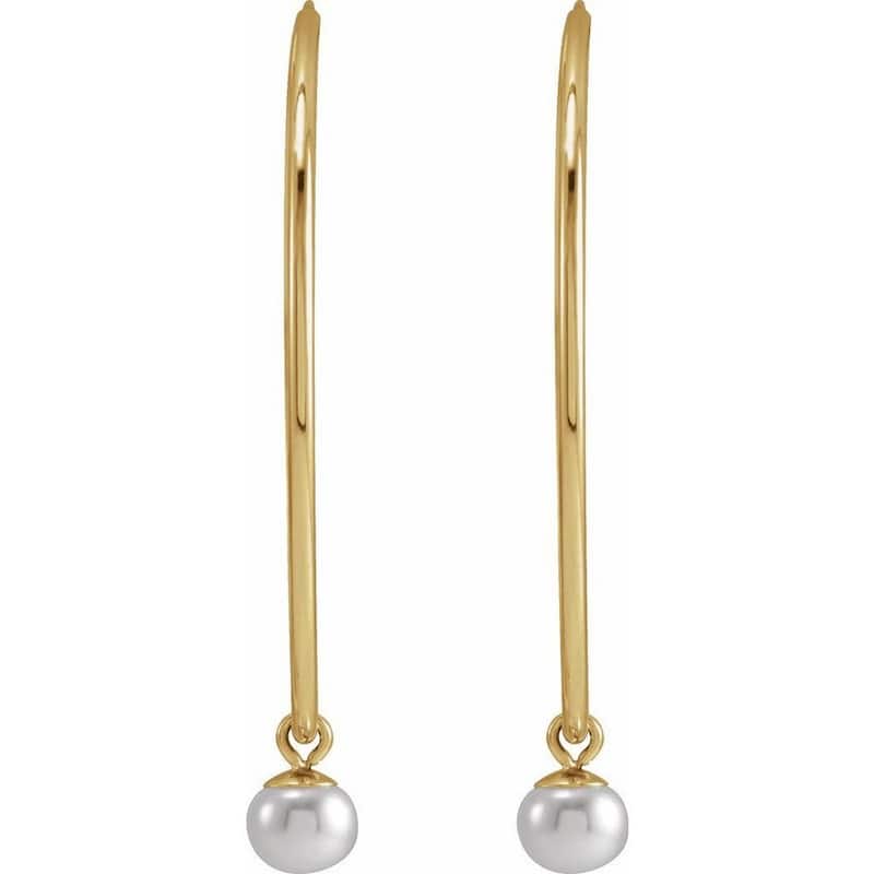 Curata 14k Yellow Gold White Cultured Pearl Dangle 30mm Endless Hoop Earrings