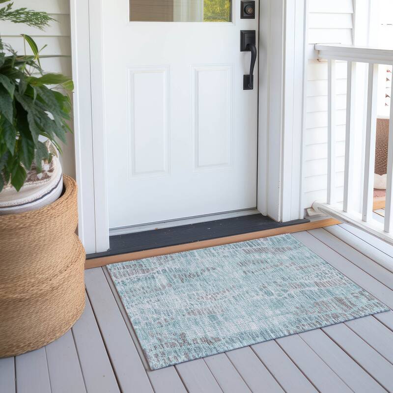 Machine Washable Indoor/ Outdoor Modern Imprints Chantille Rug - Teal - 1'8" x 2'6"