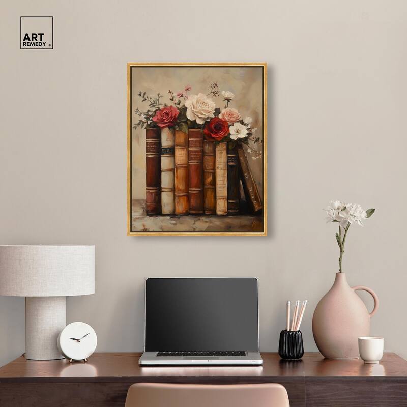 Bookshelf Bouquet II Canvas by Art Remedy