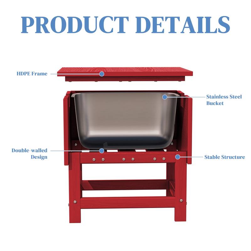 Outdoor Patio Weather Resistant HDPE Coffee & Side Table, Build-in Stainless Steel Cooler Bucket