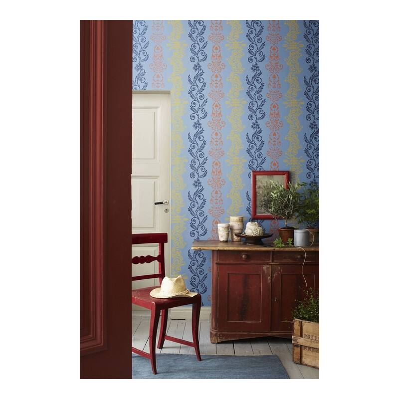Borastapeter Anja Blue Ornate Stripe Wallpaper - 20.9 x 396 x 0.025