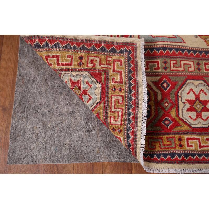 Hand Knotted Oriental 100% Wool Carpet Traditional Geometric Yellow & Gold Kazak Area Rug - 9' 8'' X 6' 5''