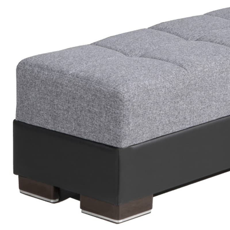 HomeRoots 52" Gray Black Brown and Gray Chenille And Faux Leather Storage Ottoman