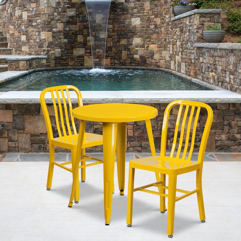 24-inch Round Indoor/ Outdoor 3-piece Metal Table and Chairs Set - Yellow