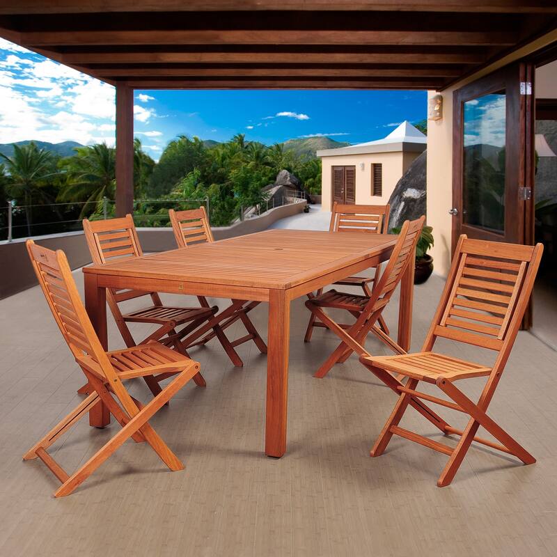 7-Piece Brown Bradford Eucalyptus Rectangular Outdoor Furniture Patio Dining Set 88"