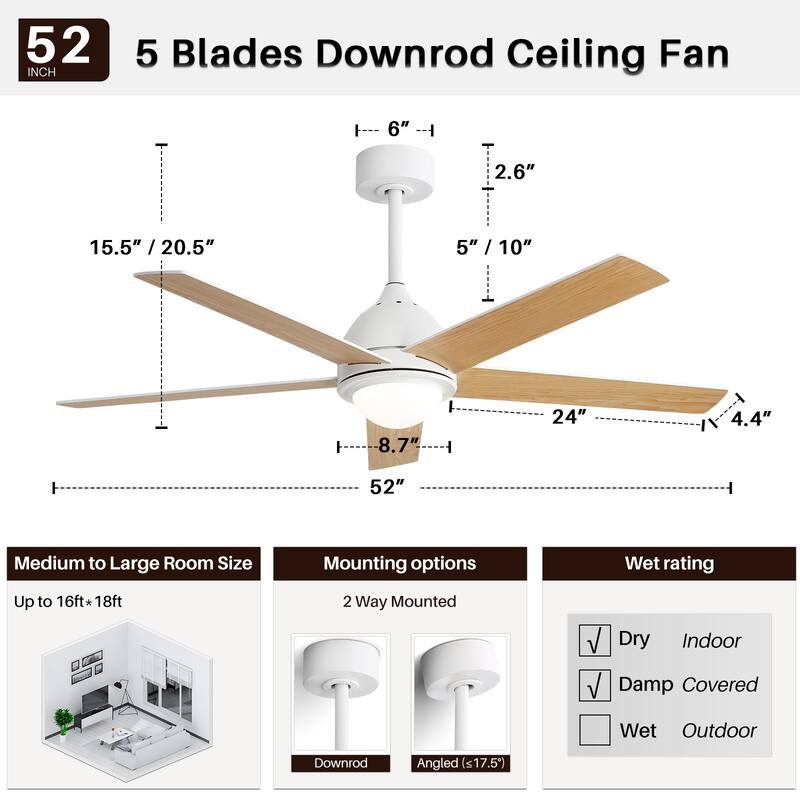 38 Inch Ceiling Fan Without Light ABS Blades Powerful Dc Motor With 1/4/8H Timer for Living Room,Bedroom