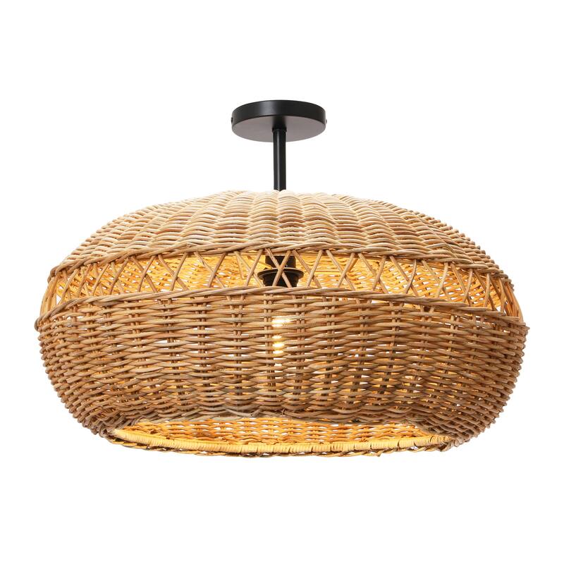 Hand-Woven Rattan Semi-Flush Ceiling Lamp