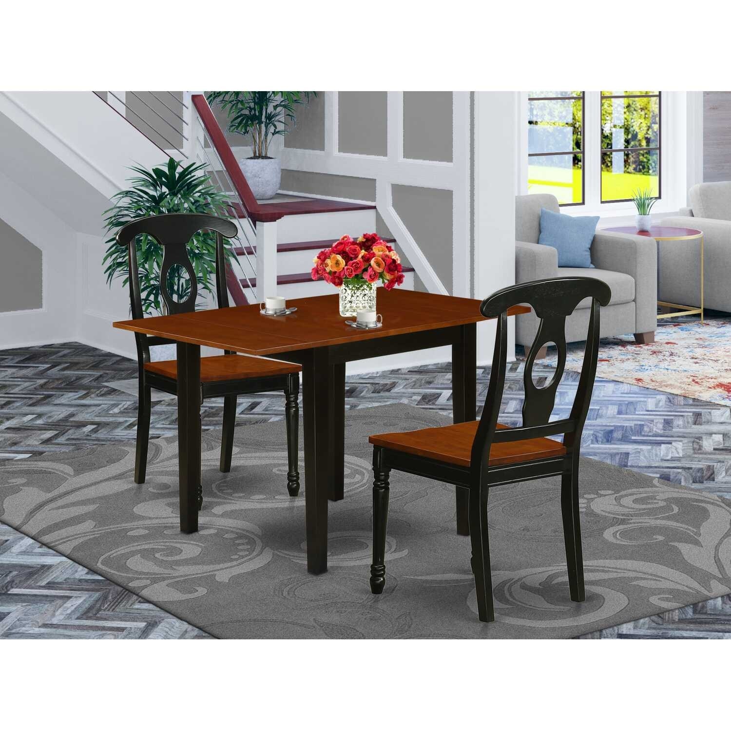 HomeStock 3-Pc Black and Cherry Finish Solid Wood Top Dining Table Set