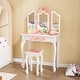 preview thumbnail 31 of 51, Kids Vanity Set with Mirror Makeup Dressing Table with Drawer