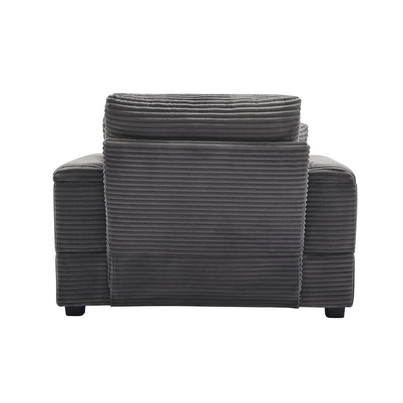 Corduroy Upholstered Chaise Lounge with Movable Ottoman, Living Room Storage Sofa Chair with Cup Holder, Detachable Cushions