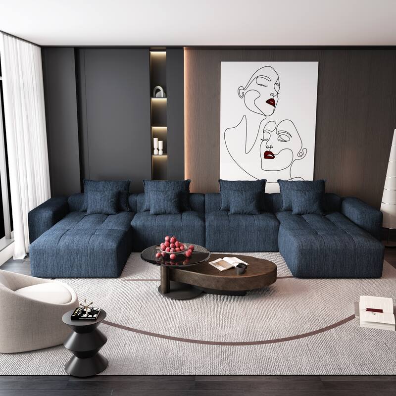 GDFStudio - Chenille Tufted Oversized 198" Modular Sectional Sofa with 2 Ottomans