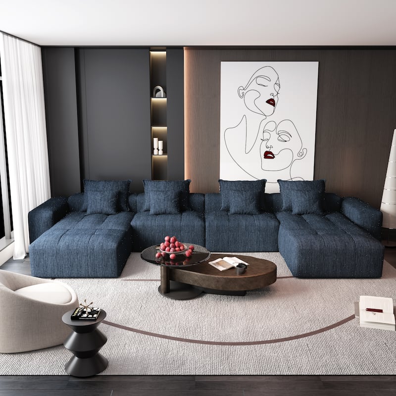Modern Oversized Modular Sectional Sofa,Sparkling Chenille Fabric Soft Cushion Sofa with 8 Pillows