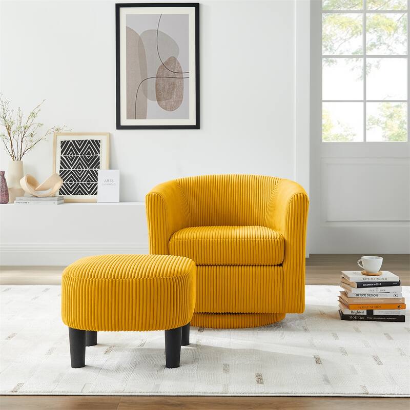 Swivel 360 Recliner Corduroy Accent Chair Single Sofa with Ottoman