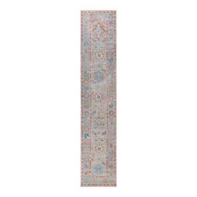 One of a Kind Hand Knotted Traditional Tribal Traditional Area Rug - 13' 8" X 2' 9"